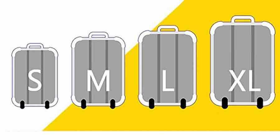 travel luggage sizes. Small, medium, large, XL